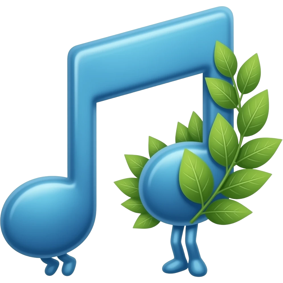 note de musique bleue à 2 pattes, avec feuilles à droite, évoquant la nature emoji