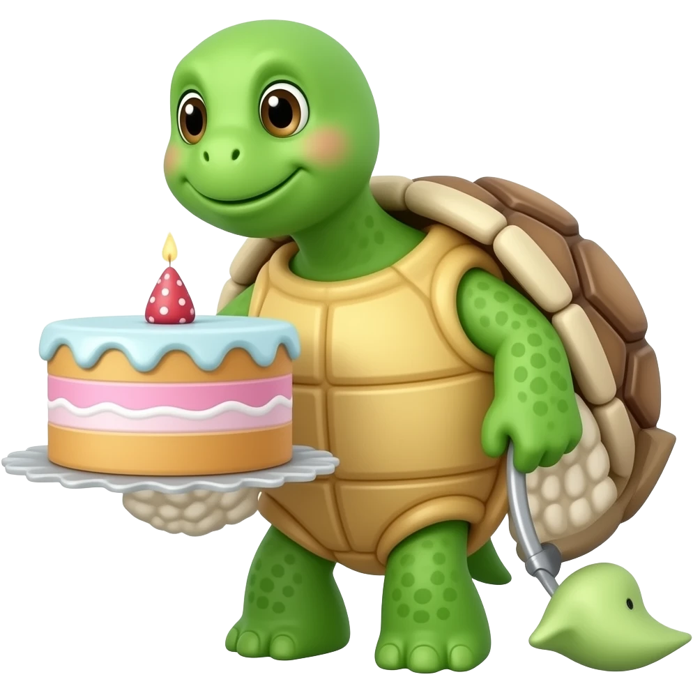 A 🐢 with a 🎂 emoji