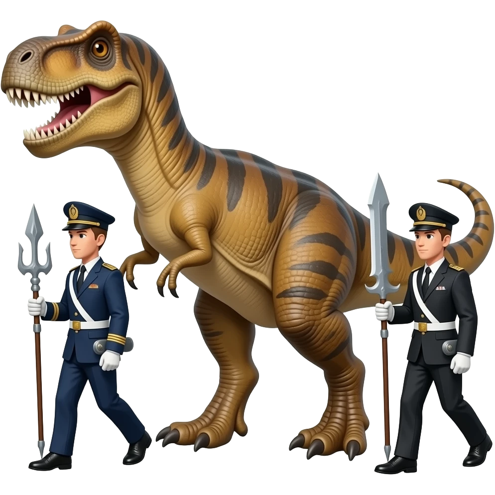 Dinosaur with luxury guards walking off a bank emoji