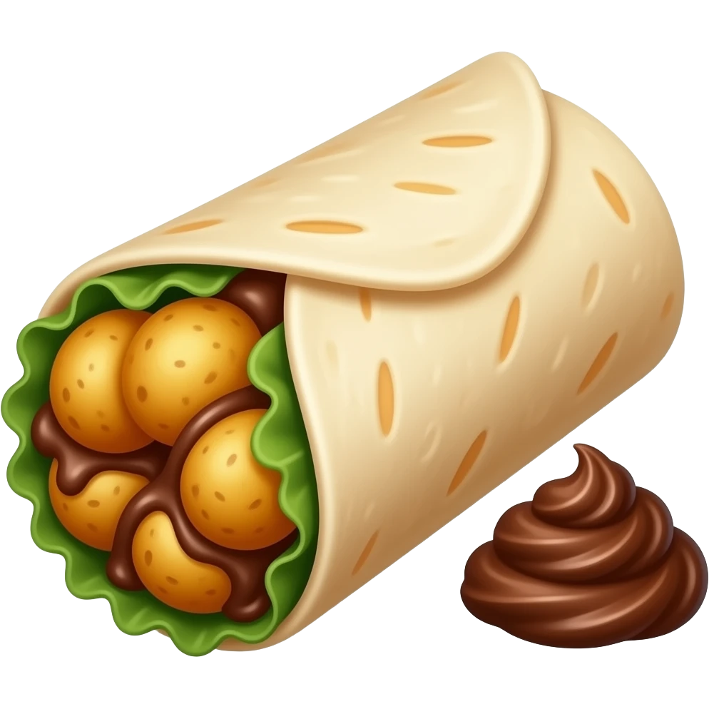 Crear un emoji de un burrito con patatas y una mus de chocolate emoji
