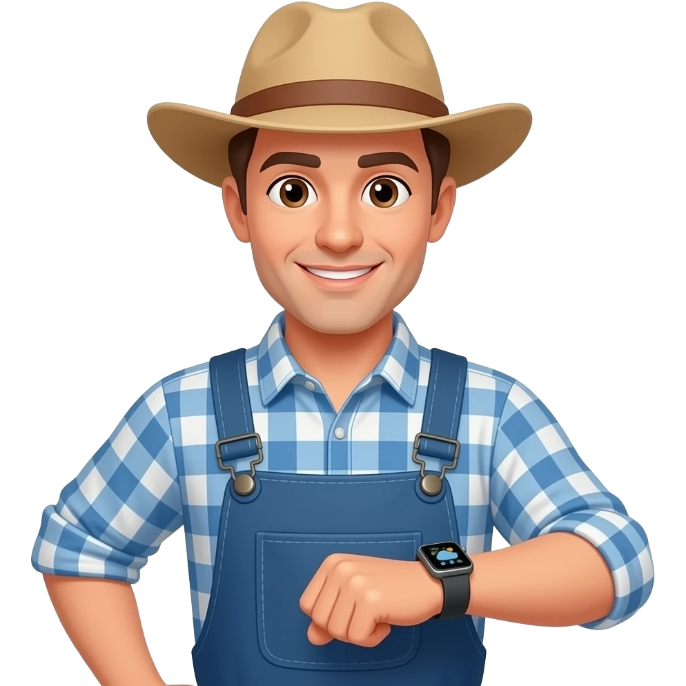 a farmer looking to apple watch for weather forecast emoji