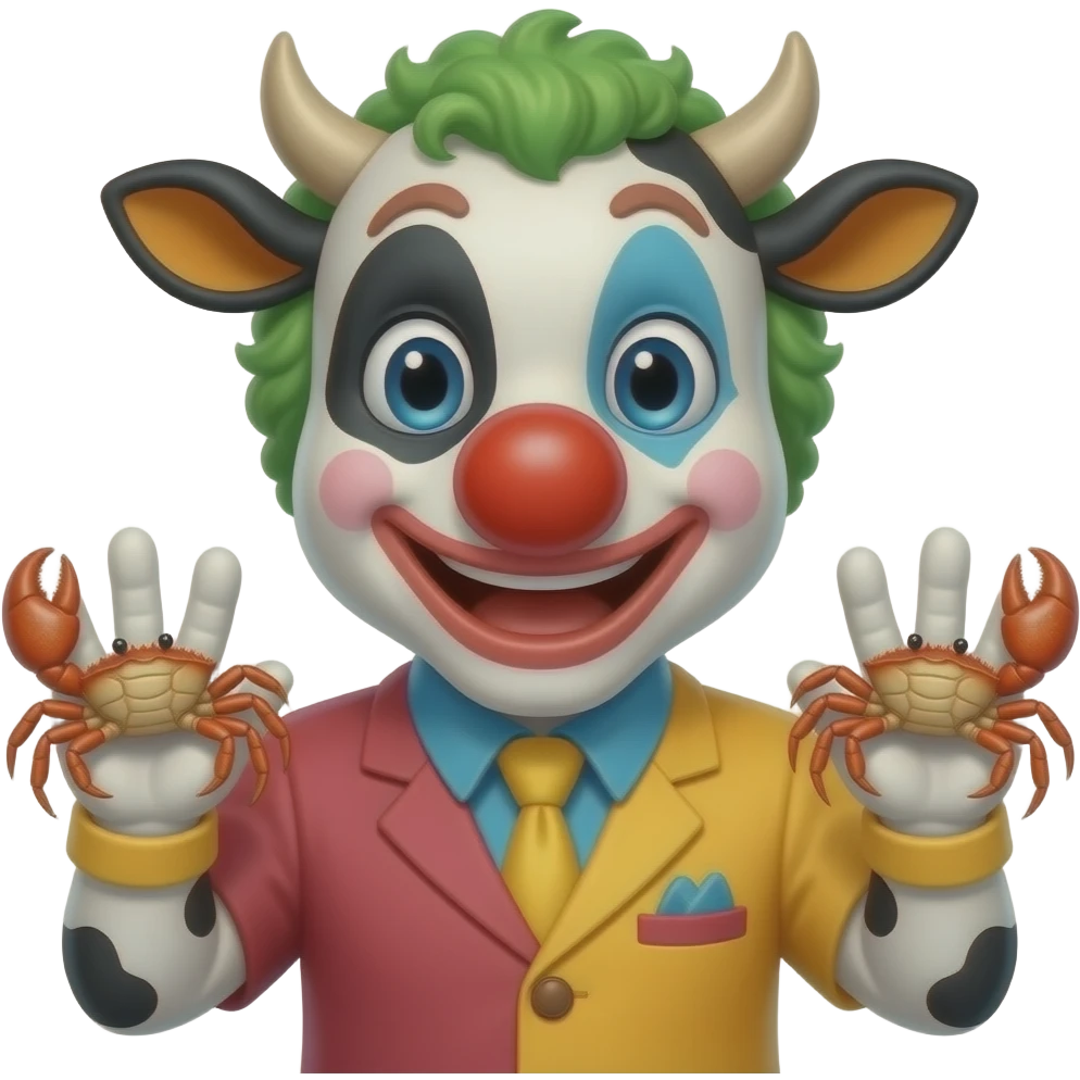 Crabs sting hands clown cow’s red nose emoji