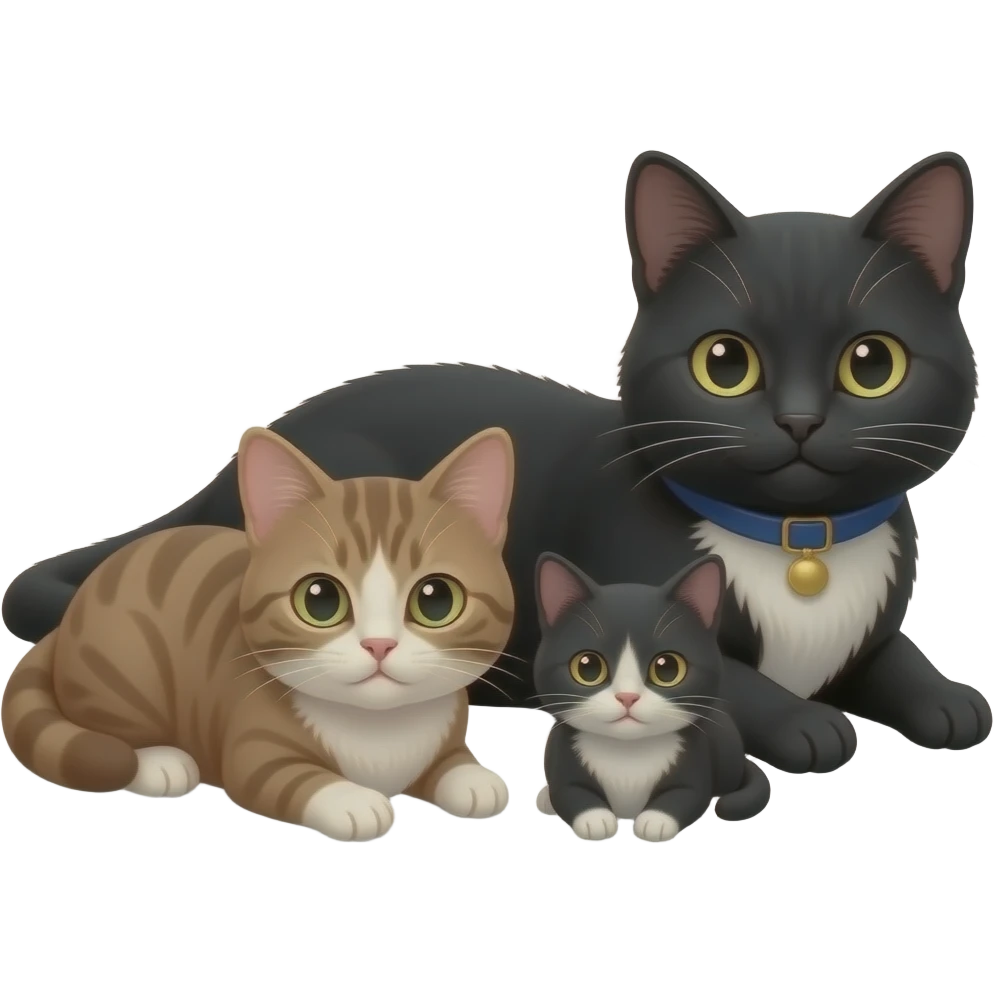 دو گربه یکی رنگ موکا و یکی دیگه سیاه که کنار هم خوابیدن ث دو بچه دارن emoji
