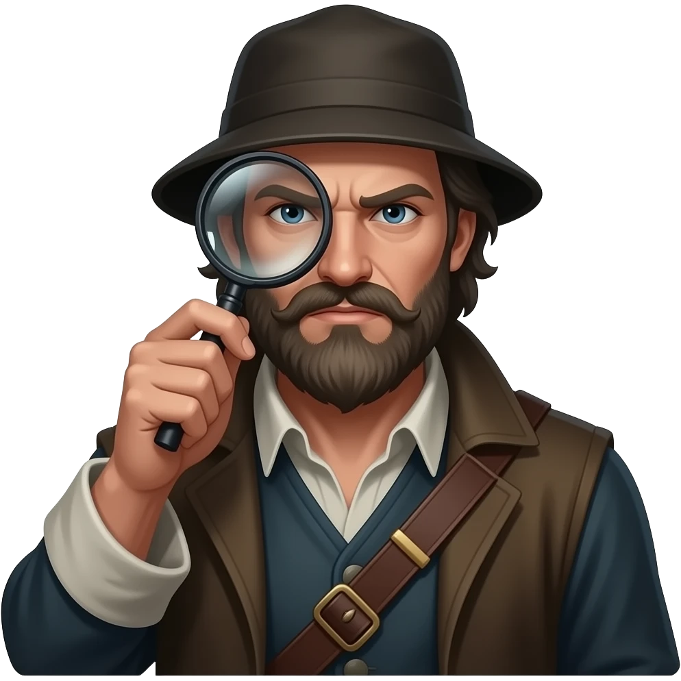 medieval paranormal investigator, simple villager clothes, holding magnifying glass, serious and tough look, dark moody lighting emoji