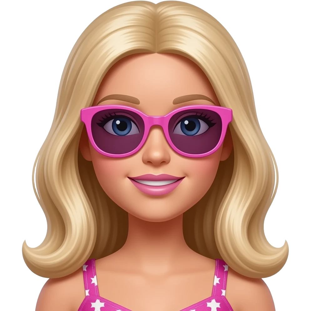 Barbie merliah wearing a pink sunglasses emoji