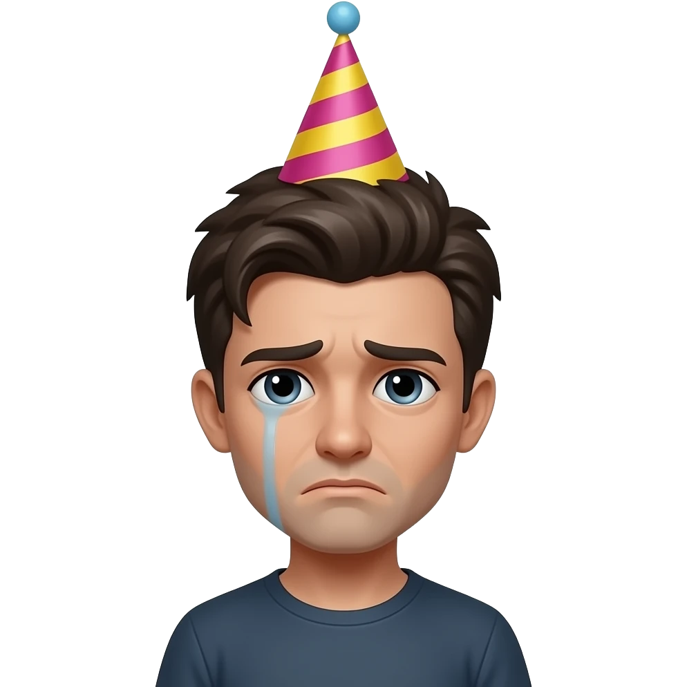 یه آدم ناراحت بی حال و کلاه تولد emoji