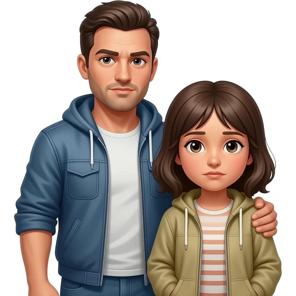 serious guy  protecting poor humble girl, both wearing street casual clothes emoji