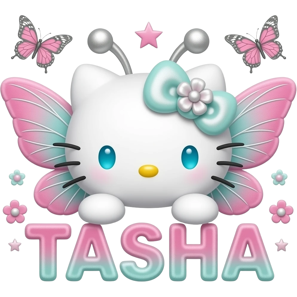 White velvety fur 3D hello kitty head with silver mint gradient 3D ...