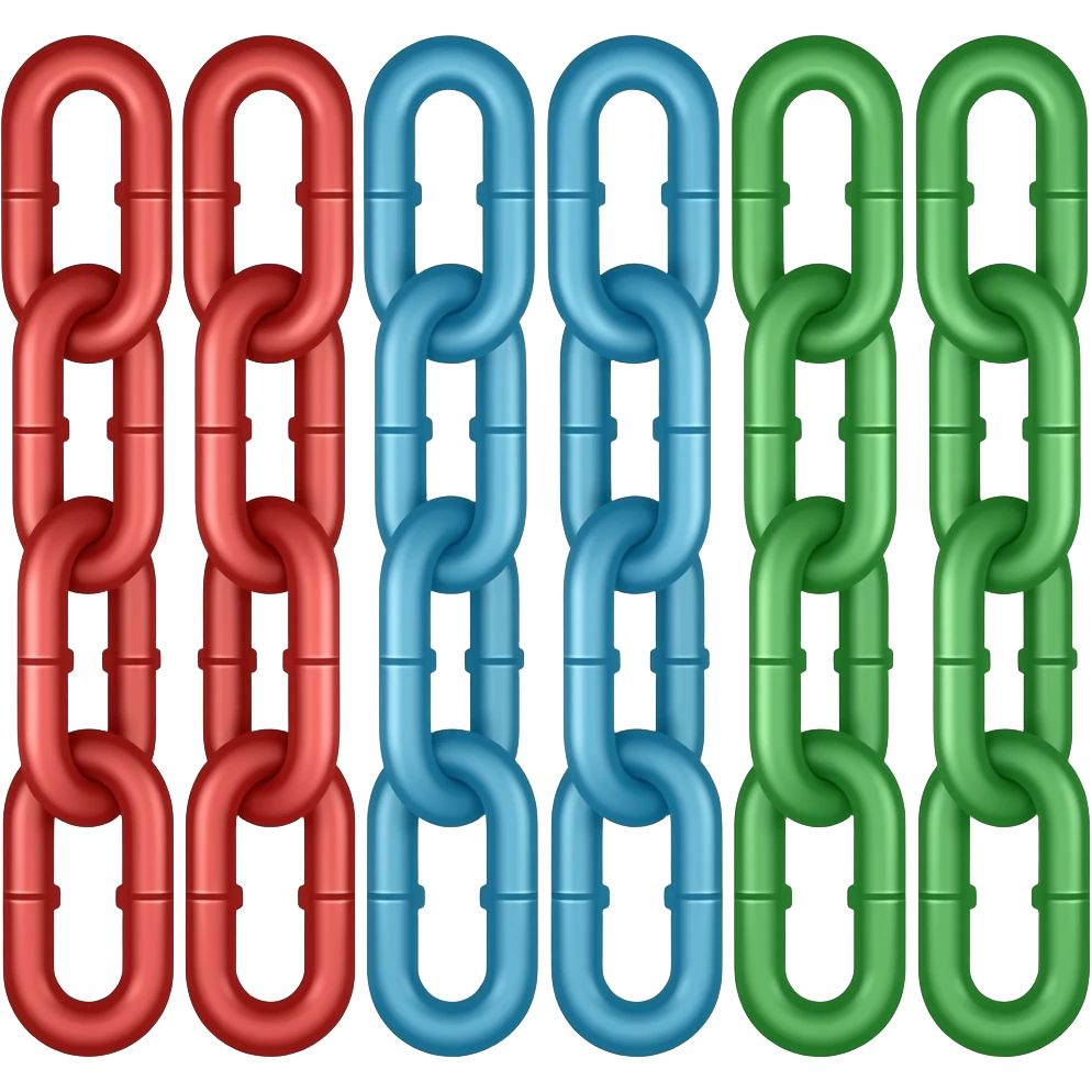 chain with 6 links in a row, 2 red, then 2 blue and then 2 green emoji