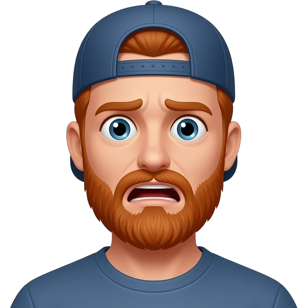 Choke scared man with red beard and ball Cap emoji