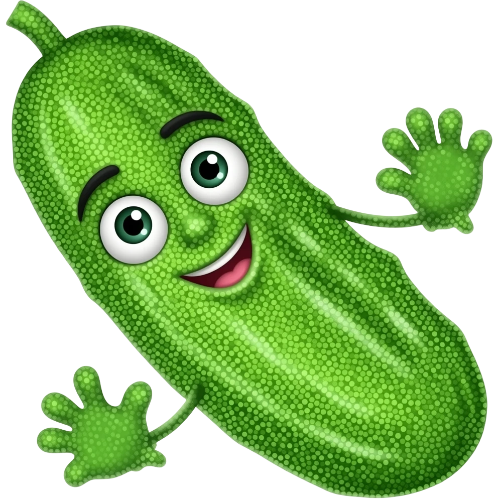a glittery, sparkling cucumber with a face emoji