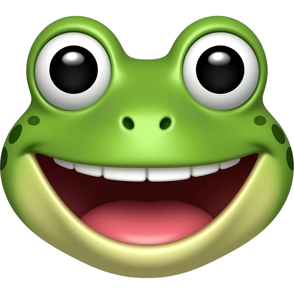 frog with a wide smile with open mouth, teeth are visible, closed emoji