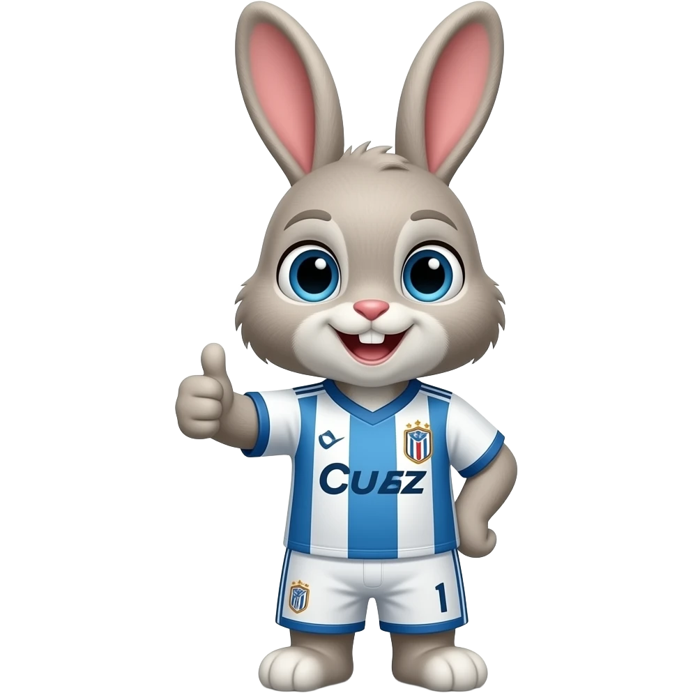 Ayúdame a crear un emogi de cruz azul  donde el conejo blue yvque wl conejo taiga puesta la playera del equipo de fut bol cruz azil y nos de un like con su manita que este lindo por favor emoji