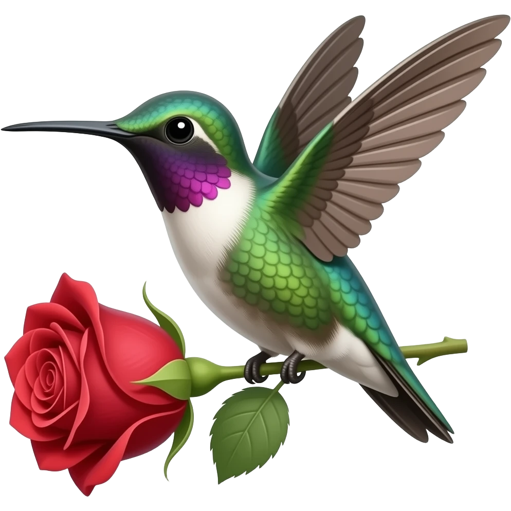 Humming bird with rose emoji