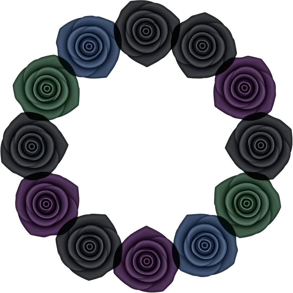 circle of black, purple and green roses emoji