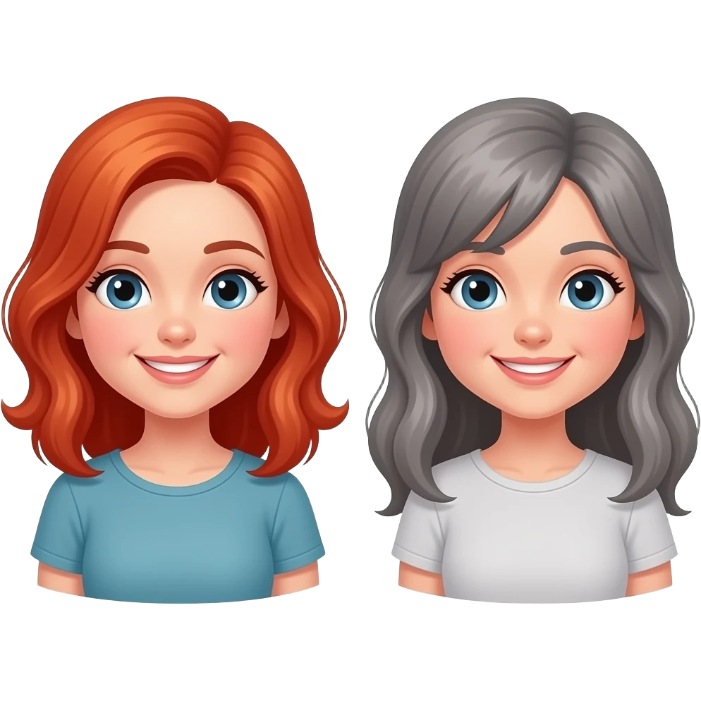 red head lady smiling and grey long haired girl smiling emoji