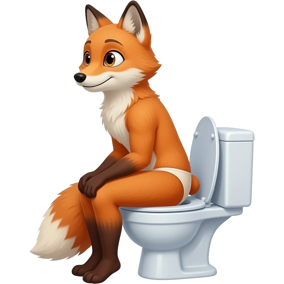 Female arctic fox furry person woman sit on toilet pants off,side view,fursona emoji