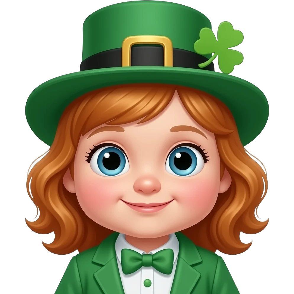 make a little baby girl with ginger hair and a fat face and a big nose and a little leprechaun outfit on the baby emoji