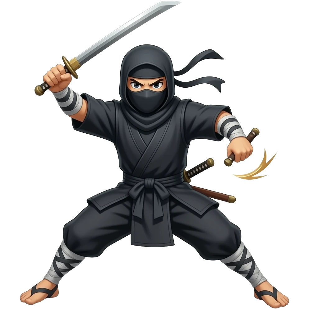 Animated Ninja throwing swords and shurikens emoji