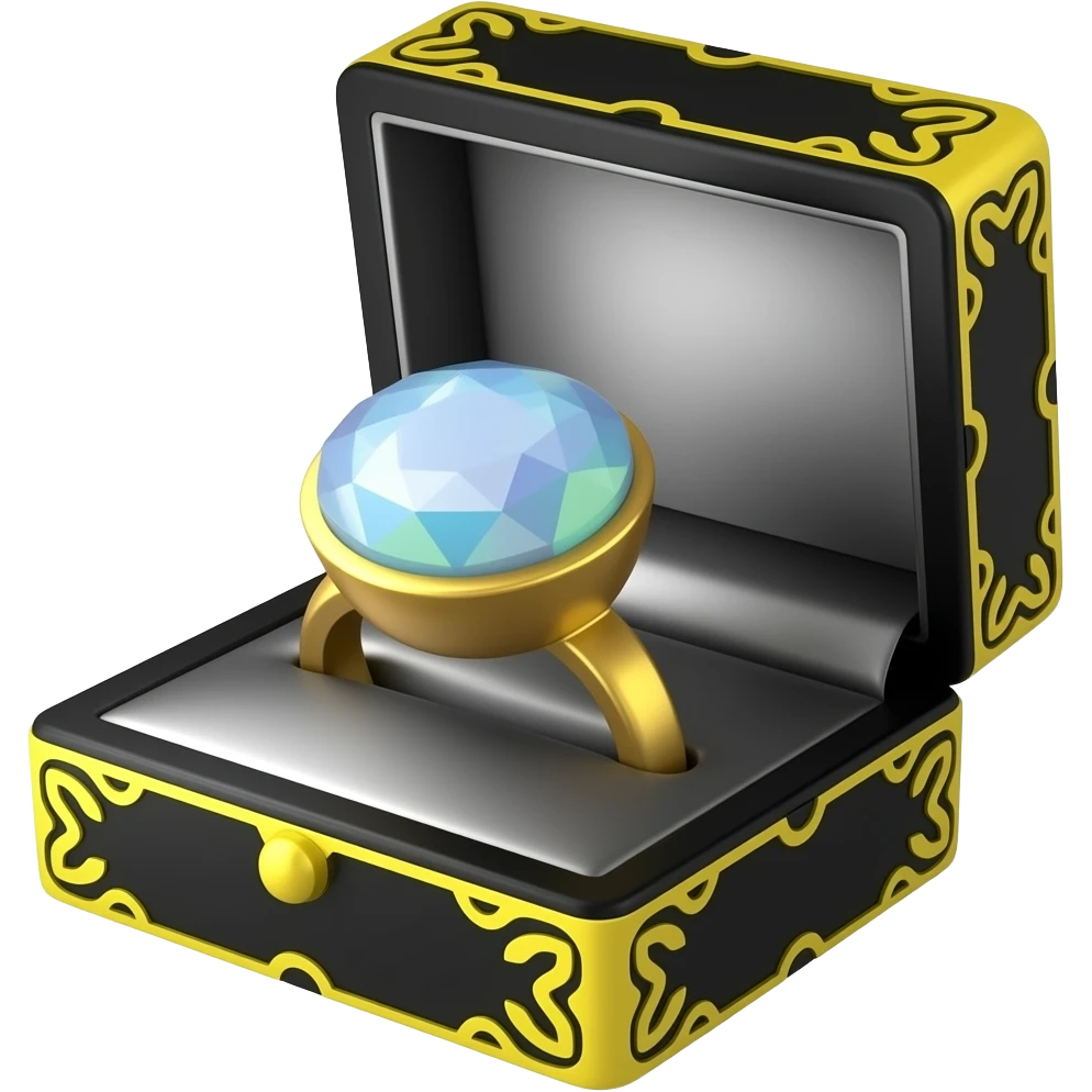 Opal ring in a black box with yellow ornate trim emoji