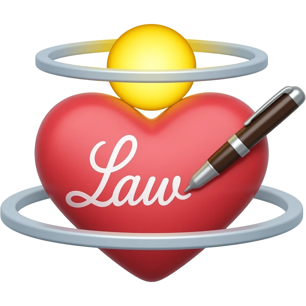 a floating helio above a heart with a pen writing the word law on the heart emoji