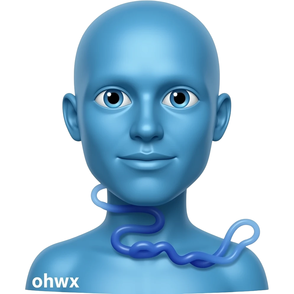 blue guy sqiggly neck with one arm doing emoji