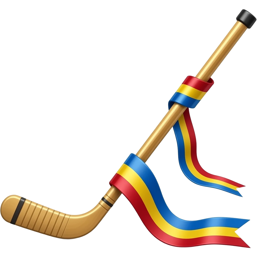 Hockey stick in full lenght with ribbon as latvian flag emoji