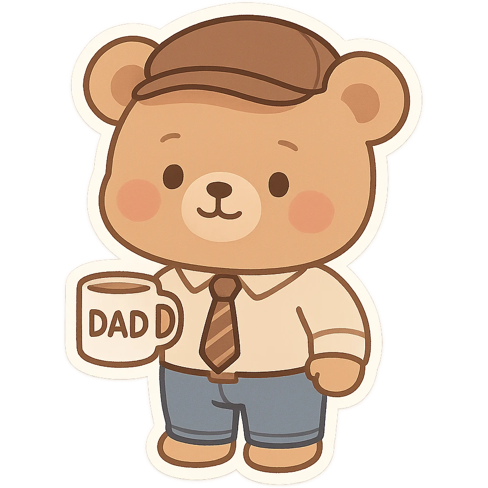 A teddy bear dresses like a dad holding a coffee mug  emoji