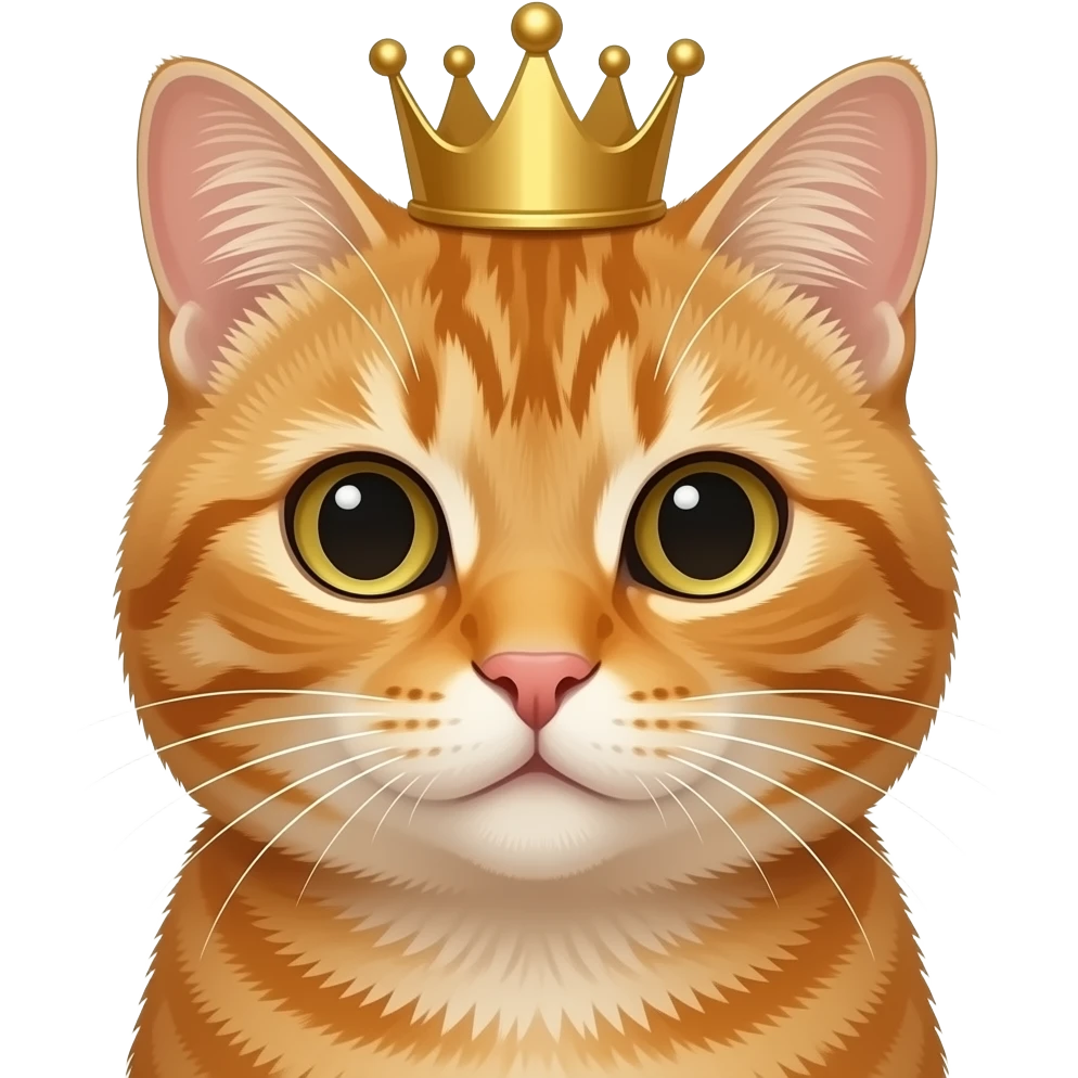 Realistic Orange tabby no white king with crown face only emoji