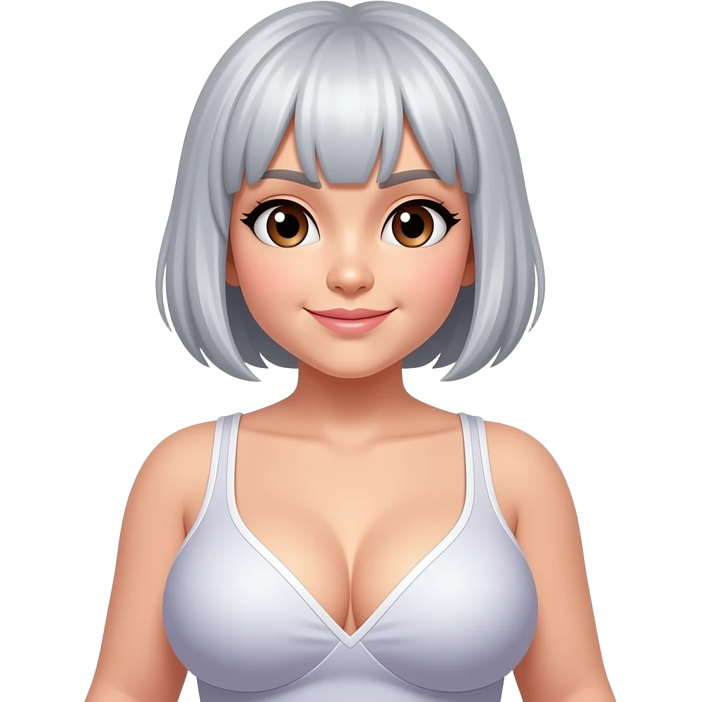 Overly big breast asian with short silver hair brown eyes emoji