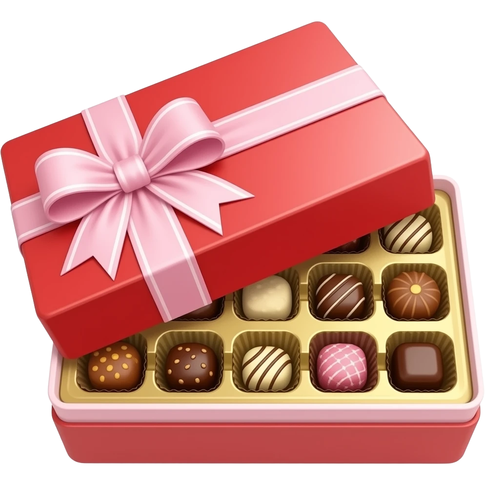 A valentine day rectangle box chocolate open with chocolates inside emoji