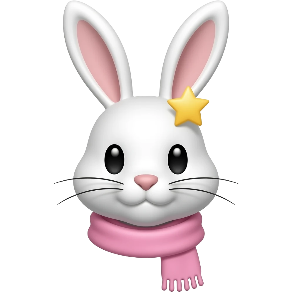 오른쪽 귀 아래에 별이 있는 연분홍색 목도리를 한 흰색 토끼 얼굴 emoji
