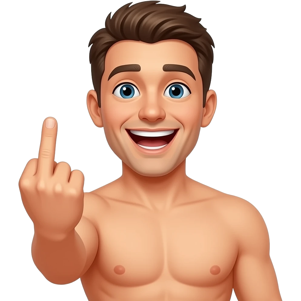 Man doing the middle finger while laughing and naked and shows butt emoji
