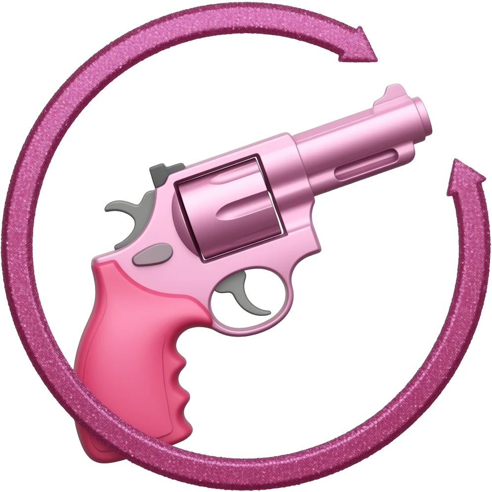 pink gun emoji, rotating in a circle upwards and shooting glitter emoji
