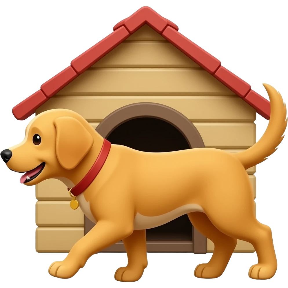 The Golden dog walks into the doghouse. emoji
