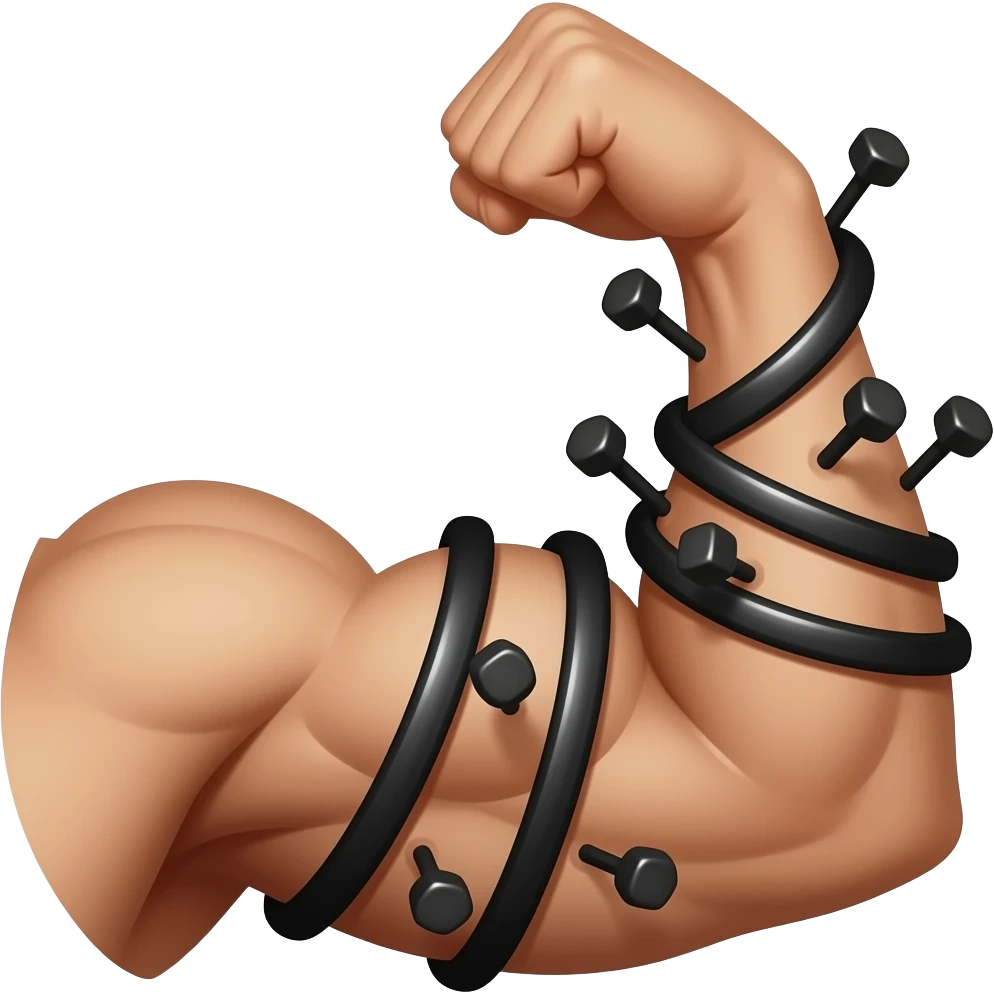 Flexed bicep with black phylacteries with stapes coming out of it, spiral wrapped around the arm with the black phylacteries cube on the top of the bicep💪➰⬛️ emoji