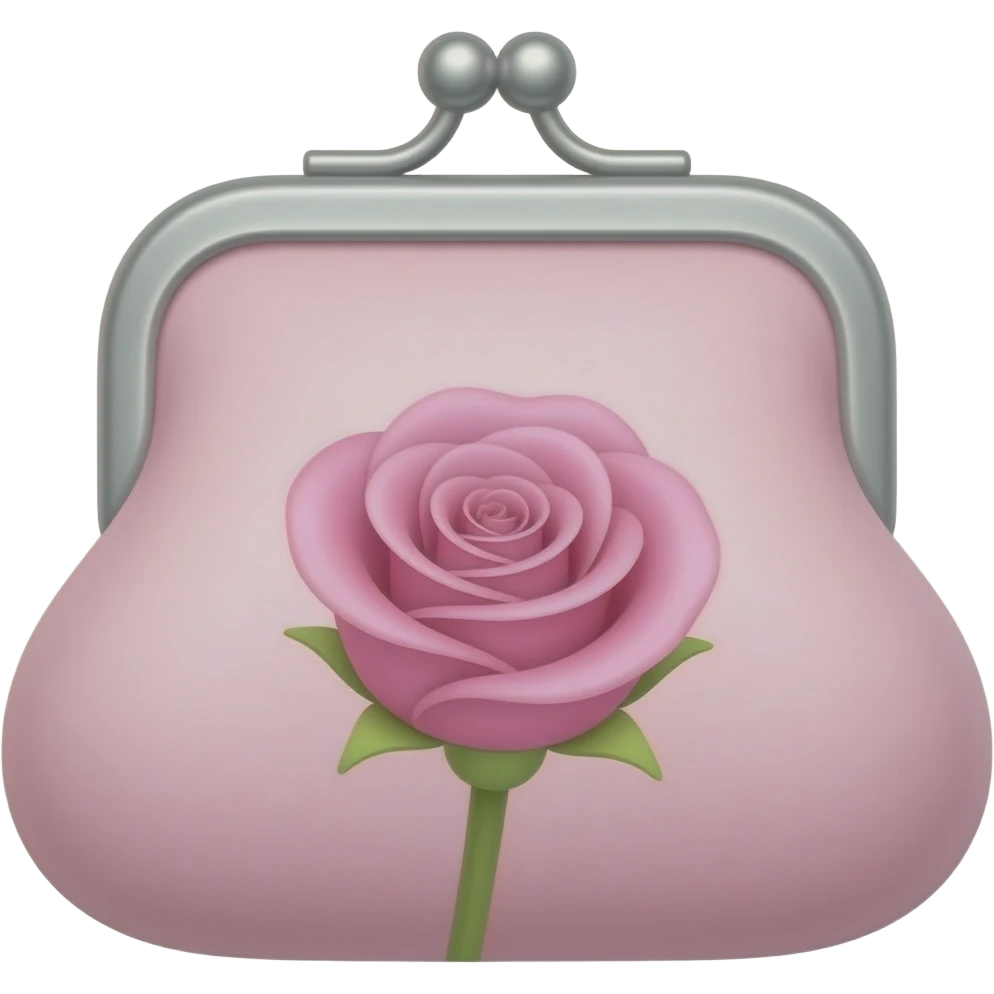 portefeuille girly rose pastel, argent , la vue est en 3 quart emoji