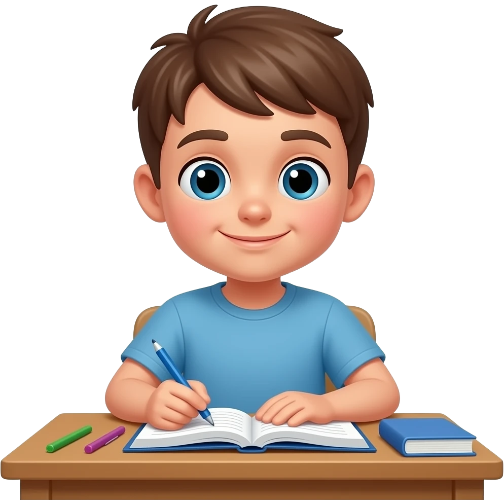 chico estudiando en una mesa emoji