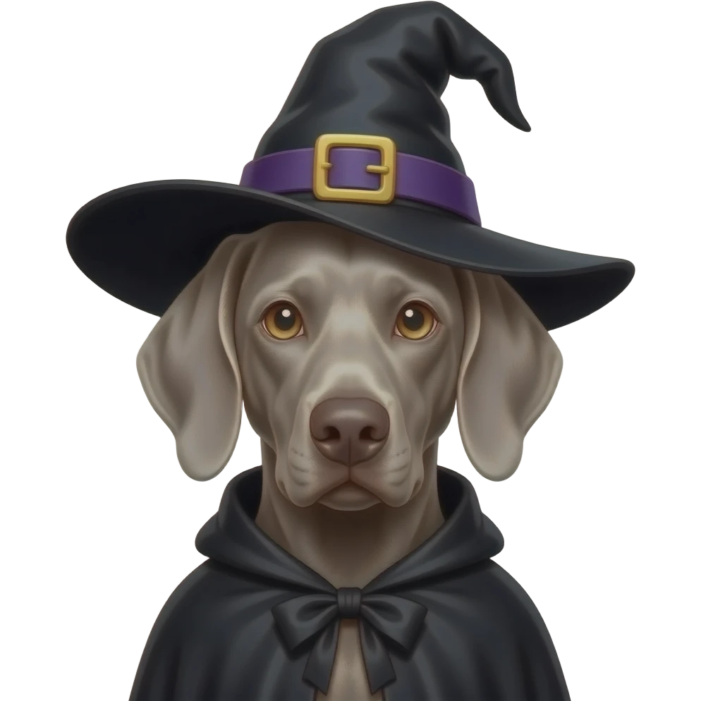 Gray Weimeraner dressed as a witch emoji