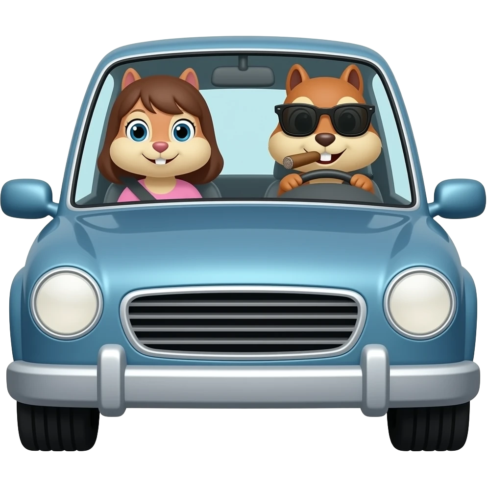 Marmotte au volant de voiture avec cigare et lunette de soleil et une autre marmotte fille dans la voiture emoji