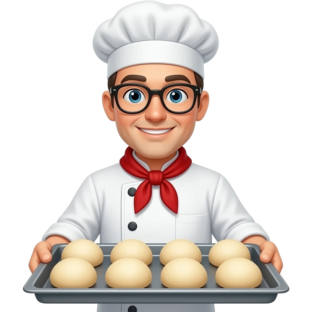 baker holding tray with dough balls in it emoji