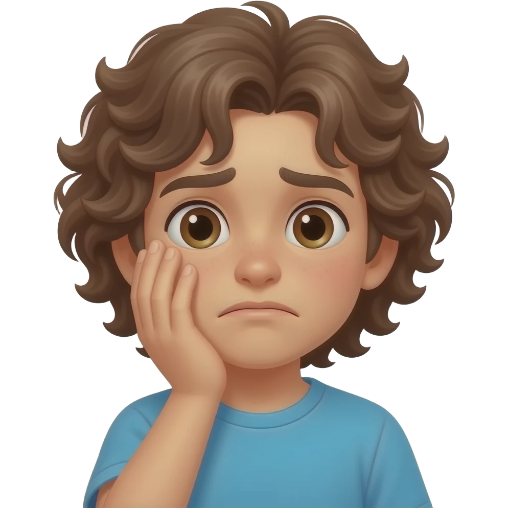 Garçon cheveux long et bouclés avec la paume de main sur le visage de façon embarrassé emoji