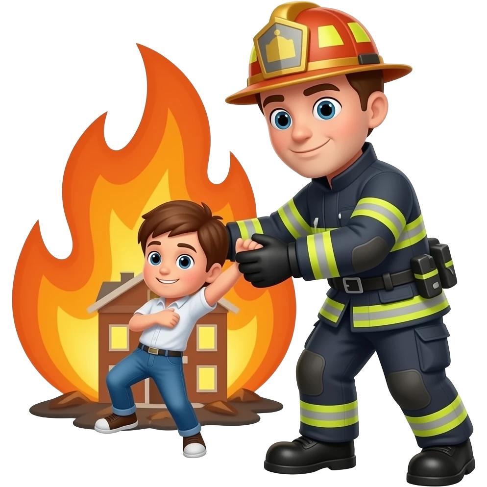 fire fightersaving a person from a burning building emoji