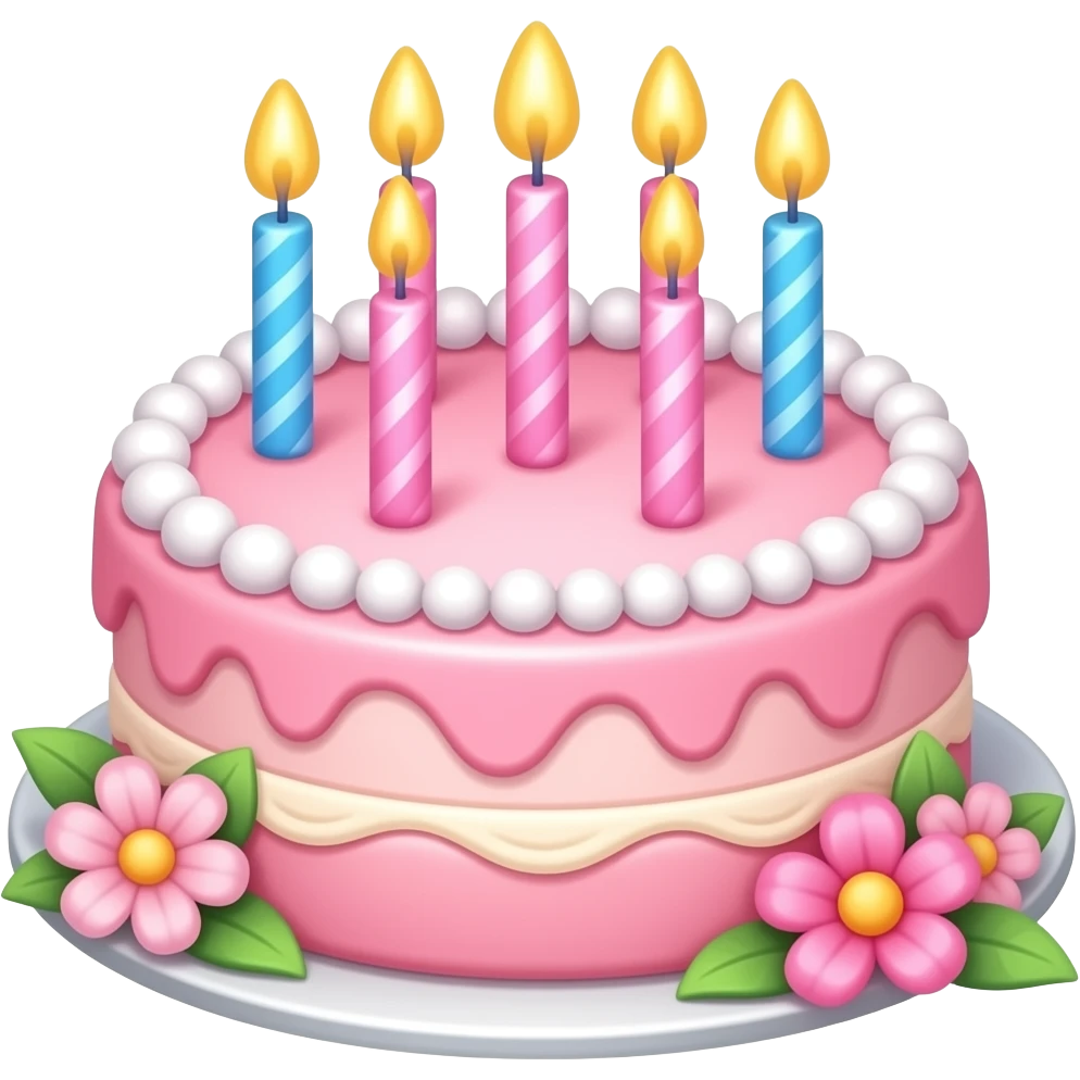 Pink birthday cake with flowers emoji