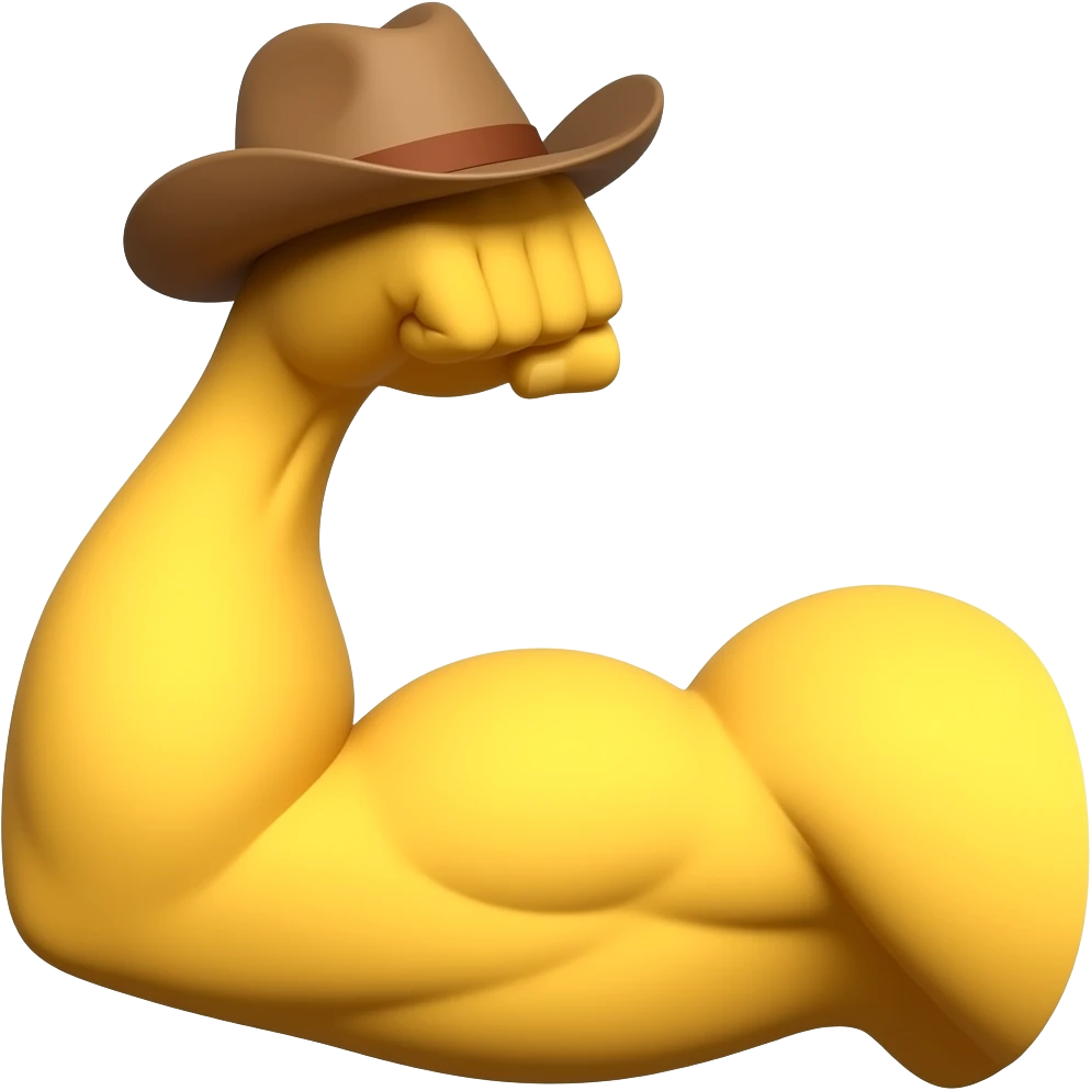 the standard yellow muscle emoji with a little cowboy hat on the flexing biceps emoji