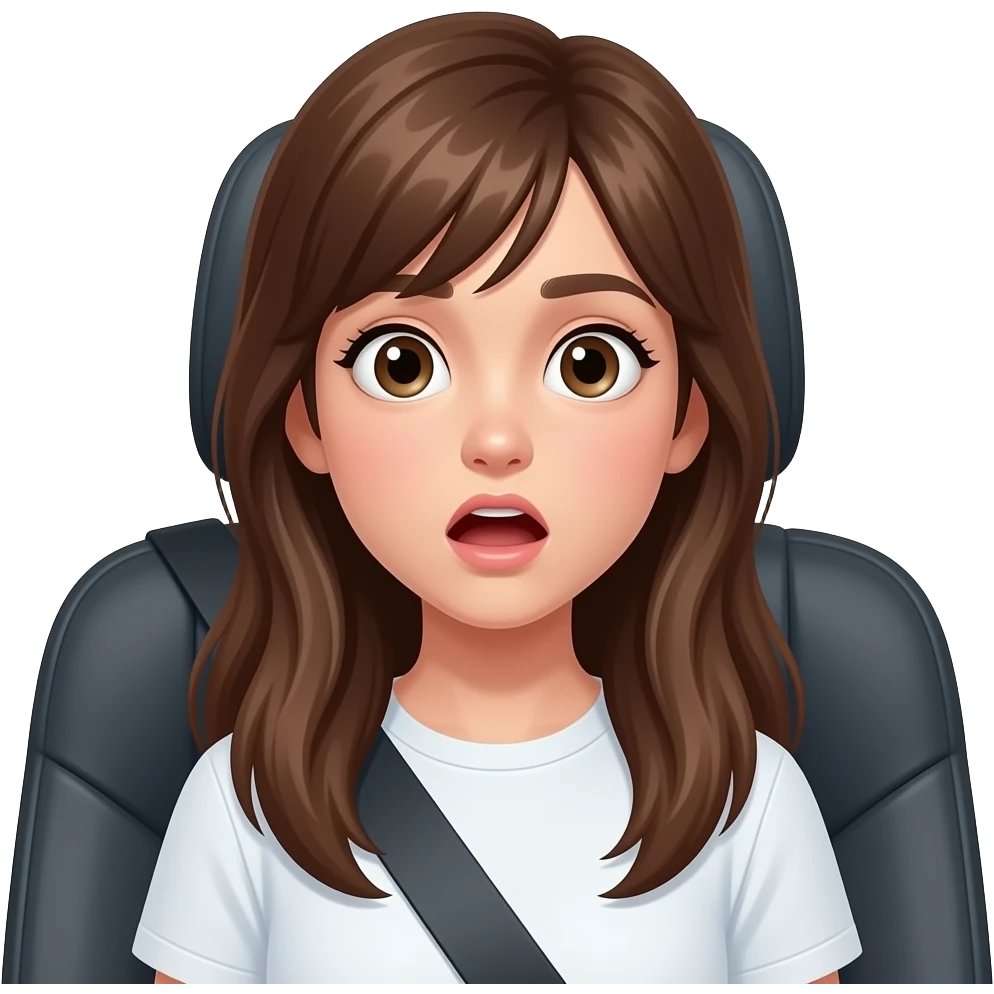 teen girl long hair, shocked face eyes wide open in the back seat emoji