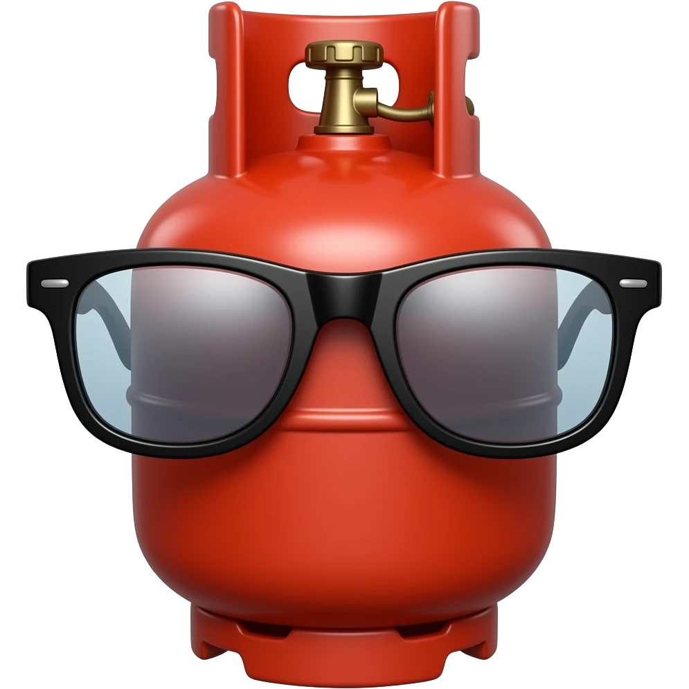 A red LPG gas cylinder wear a black thug life glasses wear a black spectacles emoji