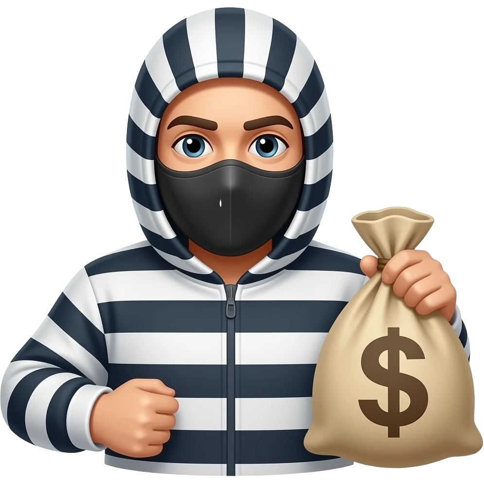 복면쓰고 돈자루들고 줄무늬옷 emoji