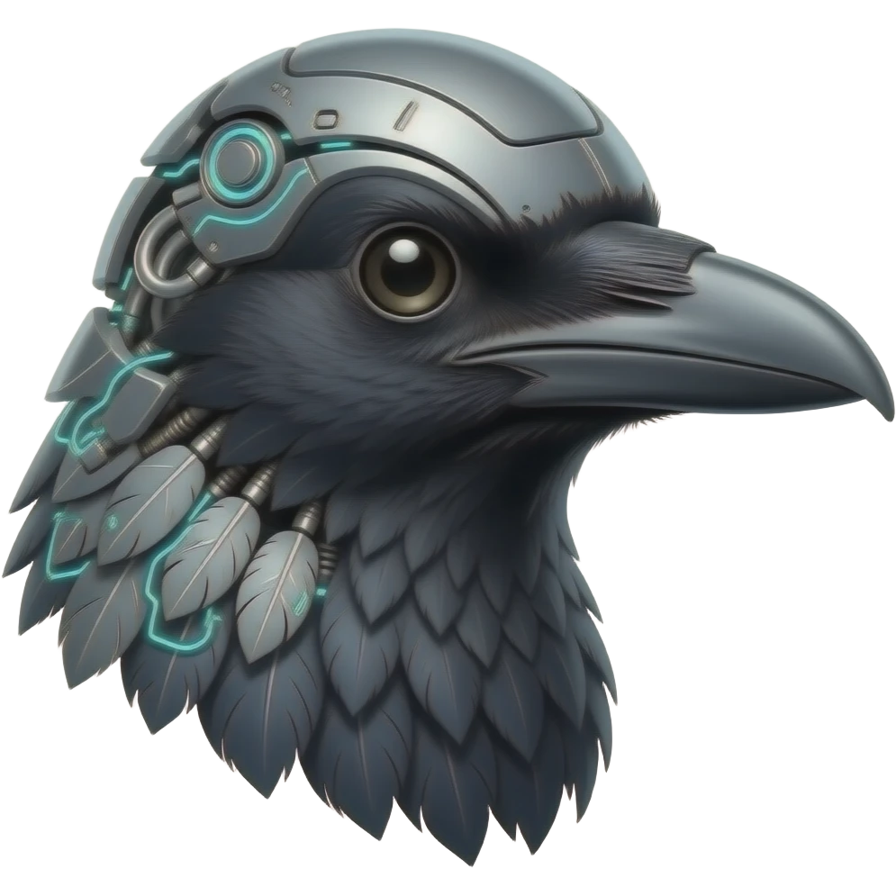 A robotic cyborg magpie head emoji