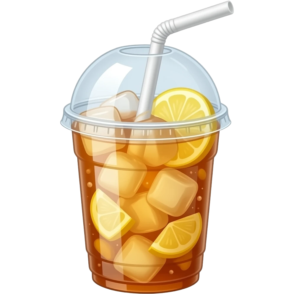 果茶 大杯 塑料杯 冰块 白色吸管 有盖子 里面只要片状柠檬 emoji